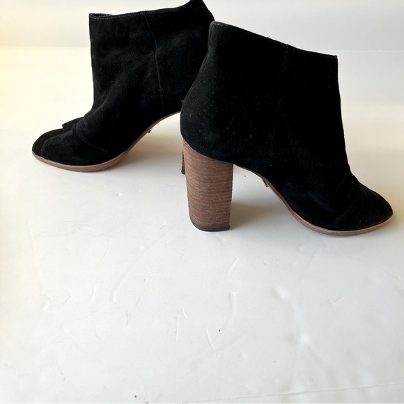 42 Gold Black Suede Heeled Peep Toe Ankle Booties Size 6 - Picture 5 of 14